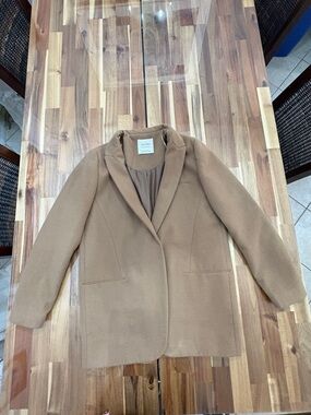 Zara Basic Sz M Tan Brown Camel Single-Breasted Coat Blazer Outerwear Short
